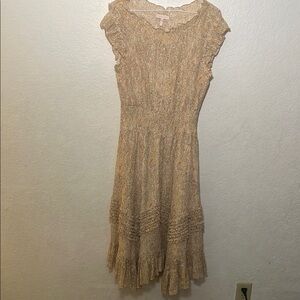 Rebecca Taylor Tan Midi Sundress with Flutter Cap Sleeves